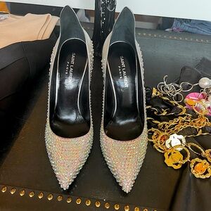 Silver YSL Swavorski Strassed Heels